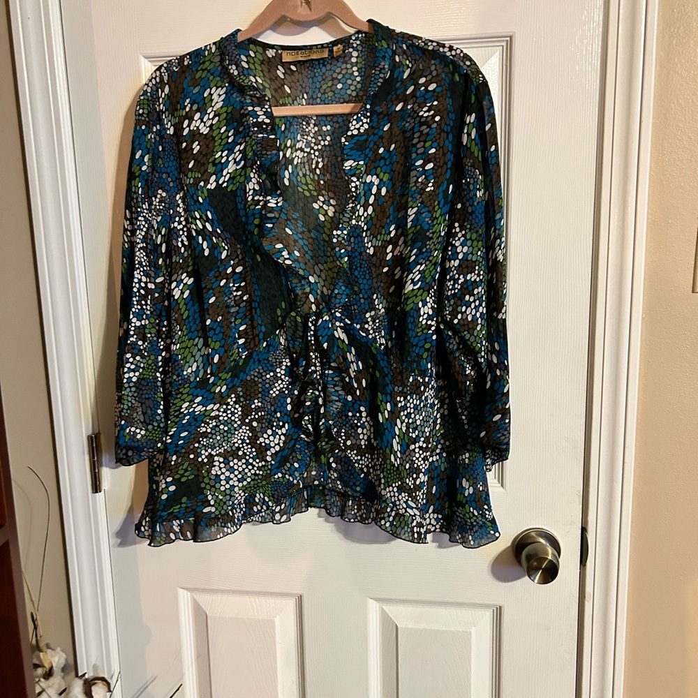 Beautiful Multicolored Wrap w/tie and 3/4 sleeve VGUC Sz 1X Notation 1X $18